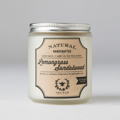 Lemongrass and Sandalwood Candle in Glass Apothecary Jar