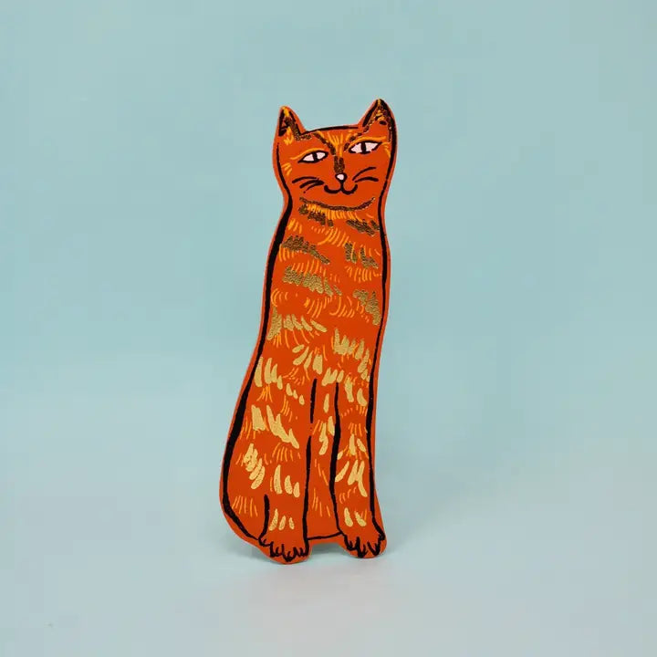 Cat Tails Leather Bookmark | Orange