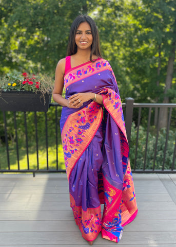 Purple Brocade Paithani Silk Saree - Buddha And Beyond