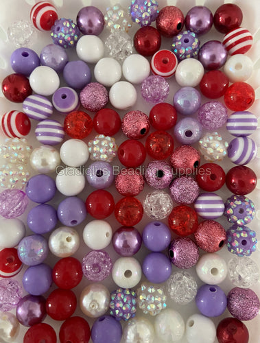 100qty 12mm Purple Mixed Beads - Acrylic Solid Beads - Bubblegum Beads -  Chunky Beads