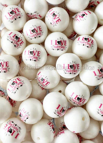 20mm Peace-love-nursing Print Beads, Chucky Bubblegum Beads