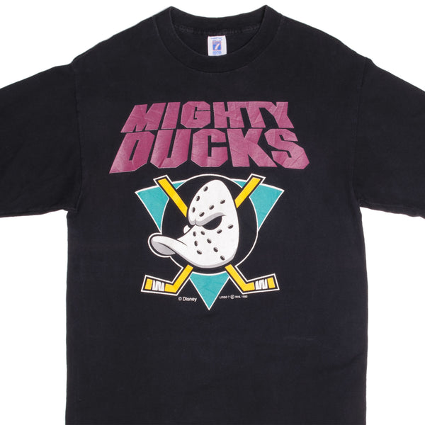 VINTAGE NHL ALL OVER PRINT DISNEY ANAHEIM MIGHTY DUCKS TEE SHIRT 1993 SIZE  XL MADE IN CANADA