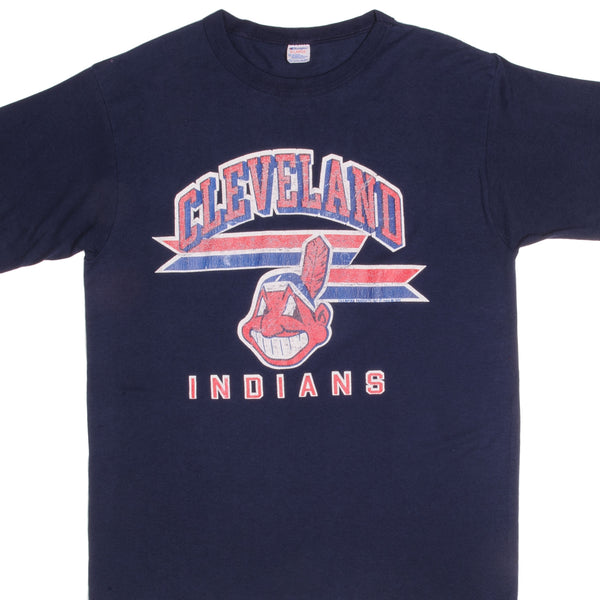 VINTAGE MLB CLEVELAND INDIANS WITH CHIEF WAHOO TEE SHIRT 1995 SIZE 2XL –  Vintage rare usa