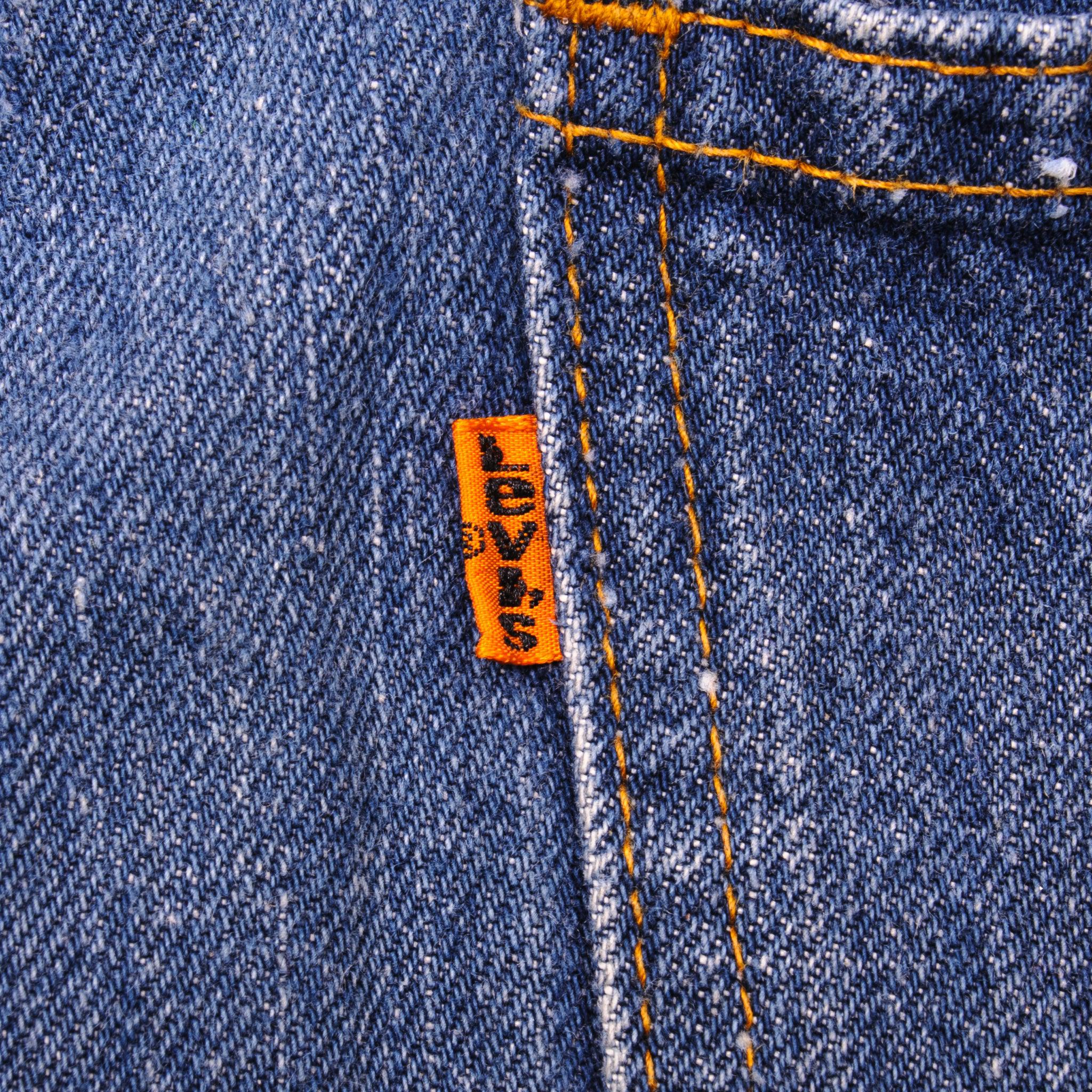 VINTAGE LEVIS BELL BOTTOMS 684 JEANS INDIGO ORANGE TAB 1970s SIZE W31 –  Vintage rare usa