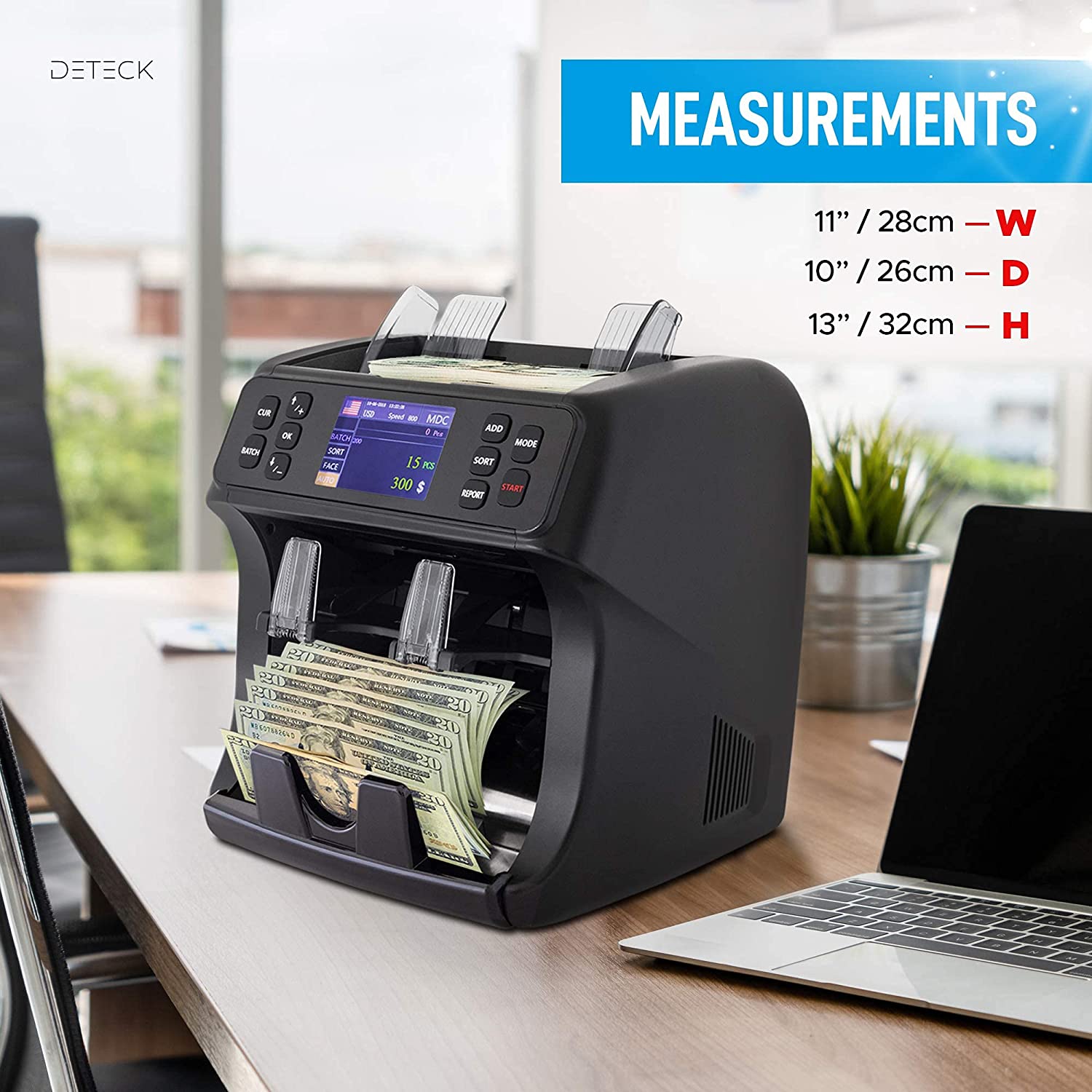 ヒート DETECK DT-LED1 External LED Screen and DT800 Bank Grade Multi Currency  Bill Counter with Reject Pocket, Serial Nb, 2CIS/UV/MG Counterfeit 