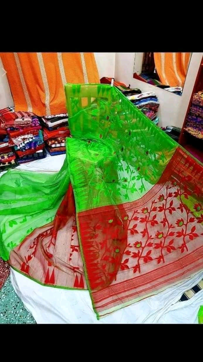 Leaf Green Red Dhakai Jamdani Saree Anonyacreations