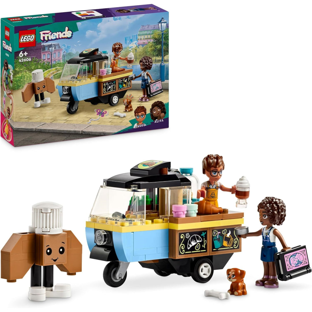 lego friends 42606 mobile bakery food cart toy playset - aliya and jules