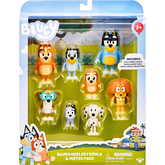 Bluey and Family 4 Pack of 2.5-3 Bluey, Bingo, Chilli, Bandit Poseable  Figures