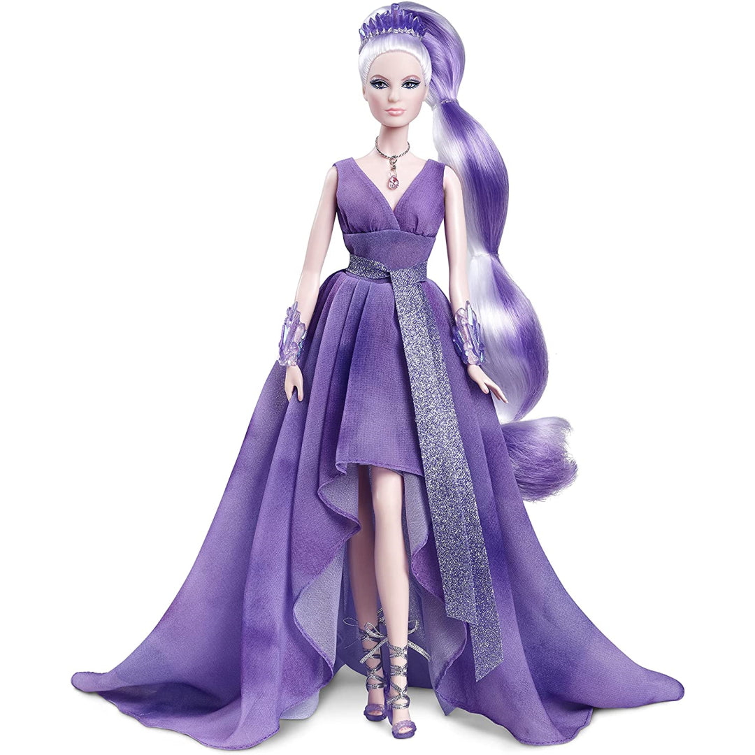 barbie signature crystal fantasy collection amethyst doll & 13in dress