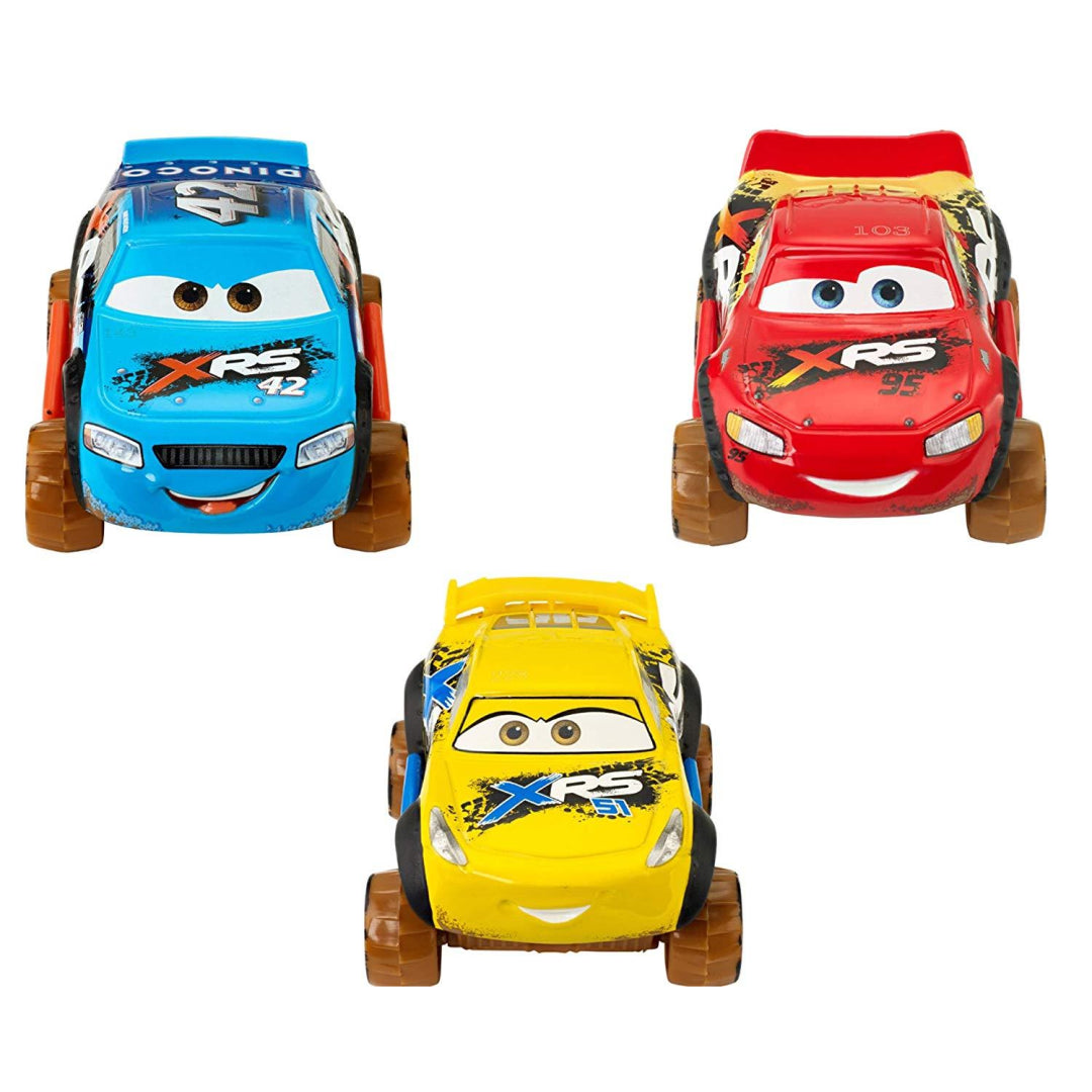 disney pixar cars xrs lightning, cruz and cal 3-pack 1:55 scale die-cast