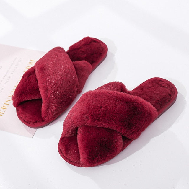 red fluffy slippers