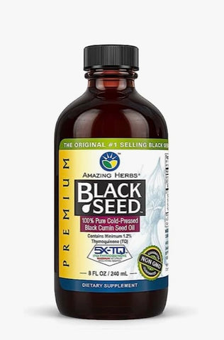 Amazing Herbs Premium Black Seed Oil - Cold Pressed Nigella Sativa Aids in Digestive Health, Immune Support, Brain Function, Joint Mobility, Gluten Free, Non GMO - 8 Fl Oz