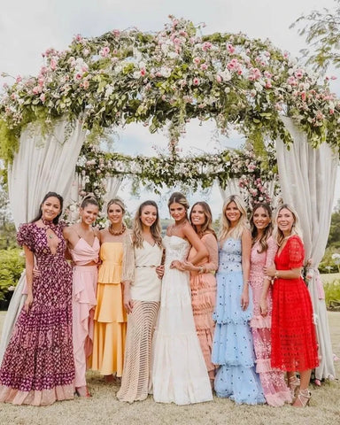 2023 wedding trends mismatched bridesmaids maid of honor colorful wedding floral dress style inspiration florals unique 