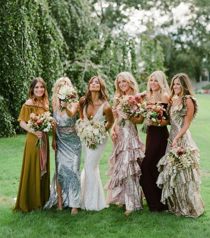 2023 wedding trends mismatched bridesmaids maid of honor colorful wedding floral dress style inspiration florals unique