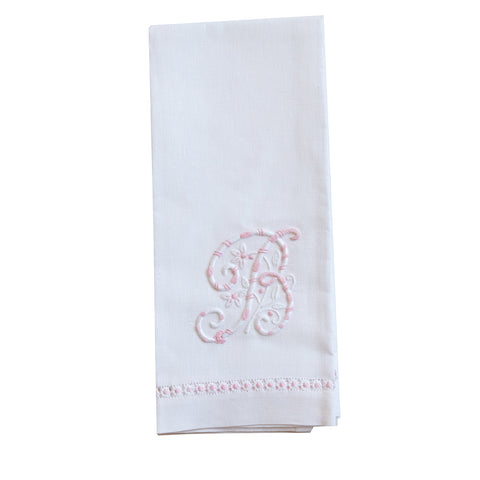 Embroidered Hand Towel, Grey Monogram– Blue Print