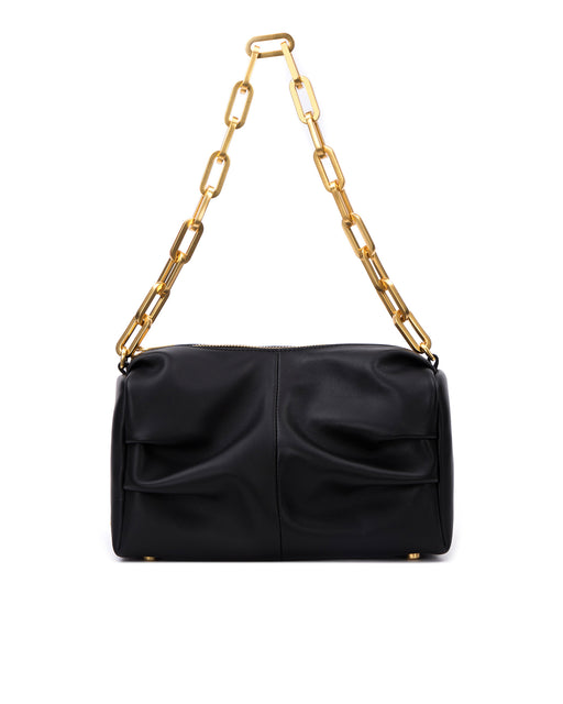 BLACK SHOULDER BAG WITH GOLD CHAIN