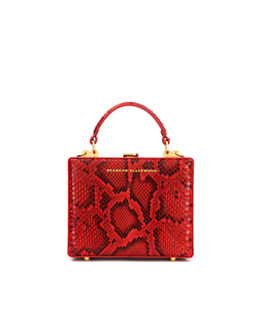 SALE Red Smooth Python Printed Genuine Cowhide Leather 