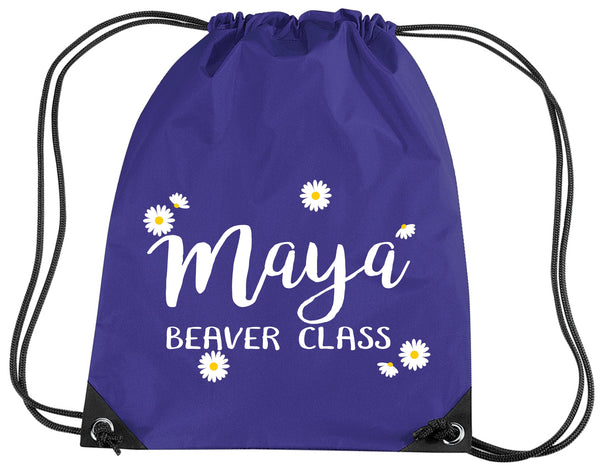 Personalised Daisy Ditsy Drawstring Bag with Name and Class