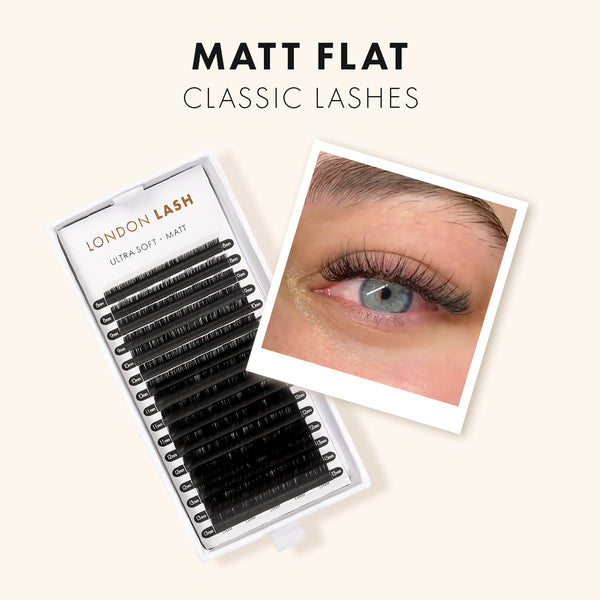 Matt flat lash extensions on a model
