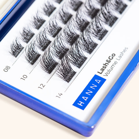 Close up of cluster lashes in a tray
