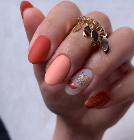 Peach floral nail art