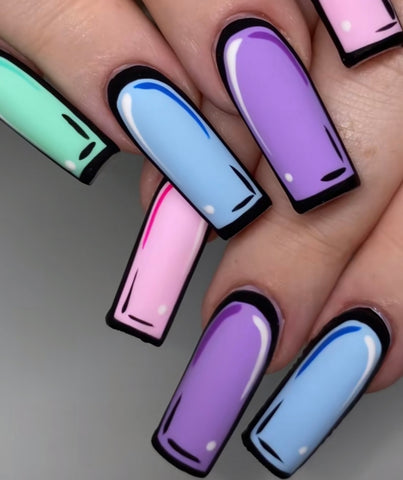 pop art nails in a comic nails design