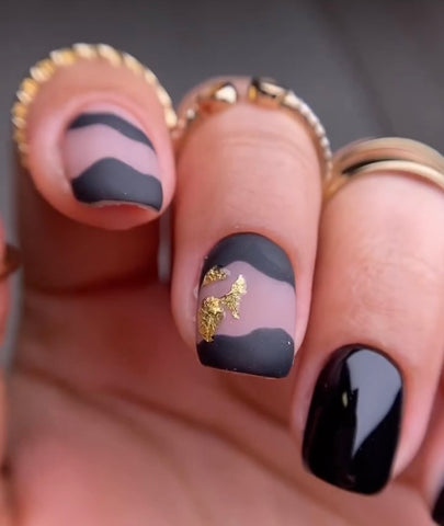 Short square gel nails with black gel nail polish