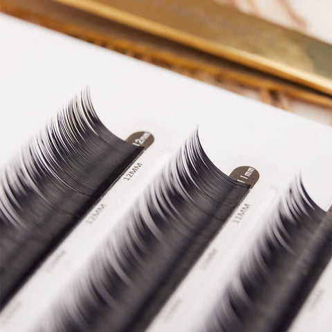 A close-up of eyelash extensions on the strip