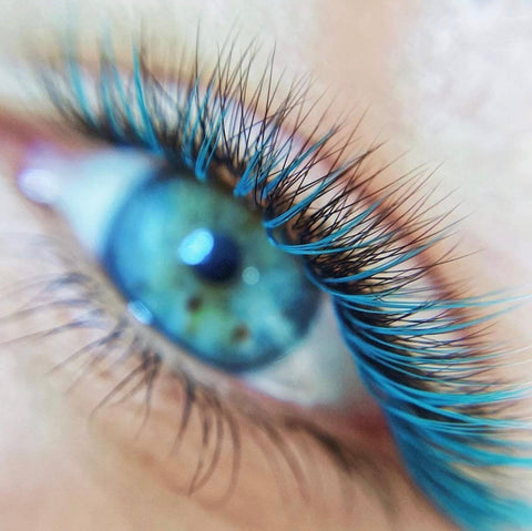 colored lash extensions, colored lashes, color lashes, colored eyelash extensions, lash extensions with color, blue lashes