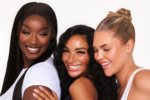 lash extension models laughing
