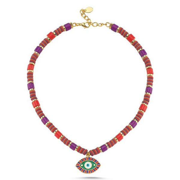NAZAR RED PURPLE BEADED NECKLACE