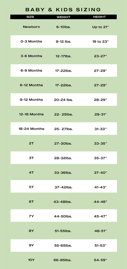 Lev Baby - Baby & Kids size chart