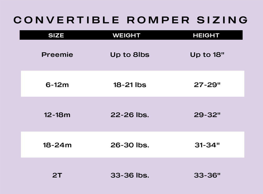 Lev Baby - Poppy size chart