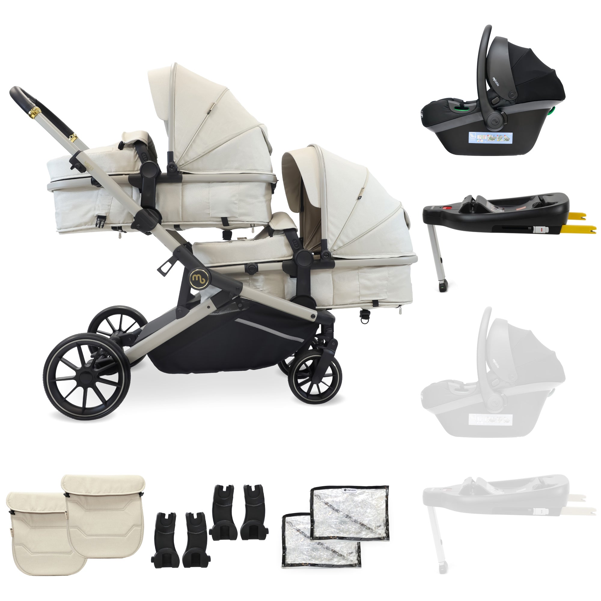 MB33 Tandem Pushchair with Infant Carrier & Base - Ivory - My Babiie product image