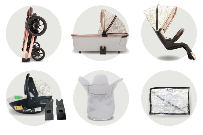 My Babiie MB500i 3-in-1 Travel System with i-Size Car Seat - Rose Gold Marble