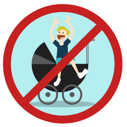 Don't sit in the pushchair unless the user is under the guided weight