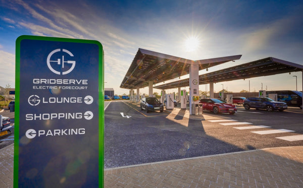 Gridserve charging area solar panels sustainable energy