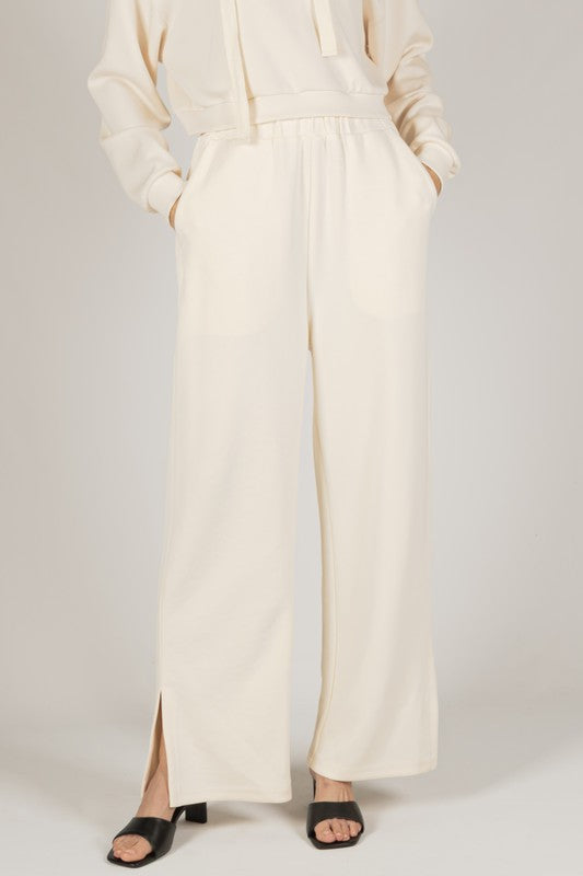 Scuba Modal Wide Leg Pants With Bottom Slits