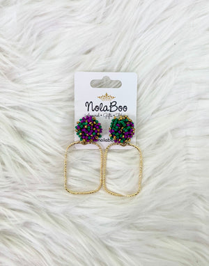 Mardi Gras Beaded Rectangle Earrings - NOLA BOO