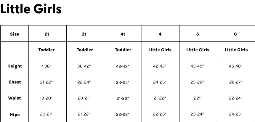 Toddler & Little Girls Size Chart