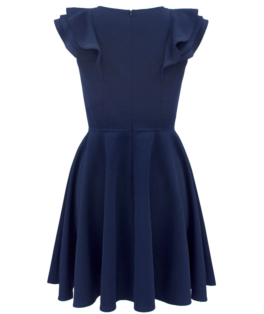 blue ruffle sleeve dress