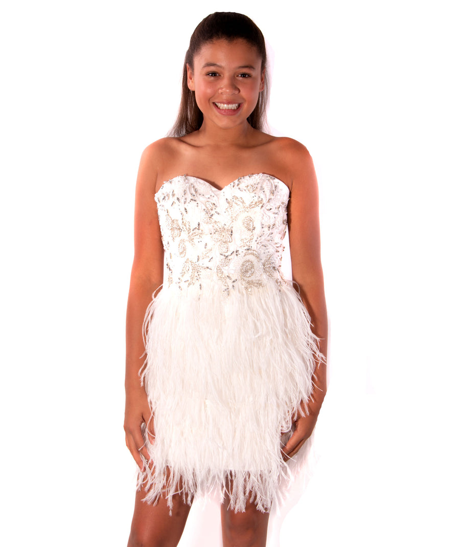 feather strapless dress