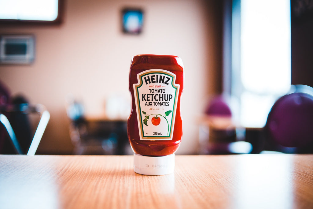 Heinz tomato ketchup bottle on a table