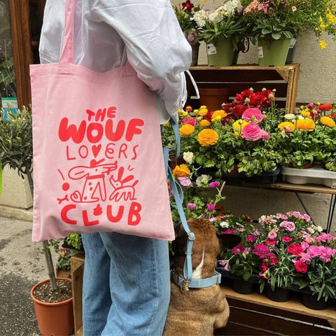 Sac en coton avec chien en rose the wouf lovers club