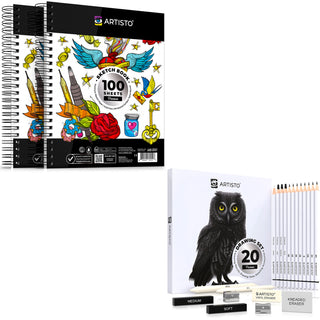 Artisto 9x12 Premium Black Paper Pads, Spiral Bound Sketchbook, Pack of 2, 70 Sheets (150g/m2), Acid-Free Drawing Paper, Ideal for Kids, Teens & Adul