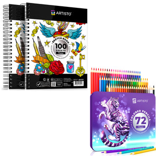 72 Piece Pencil Set + A4 Sketch Pad Bundle