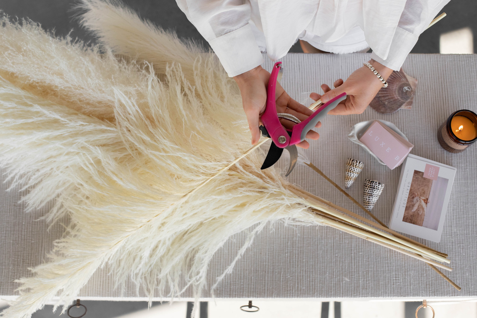 Cut pampas grass with sharp garden shears