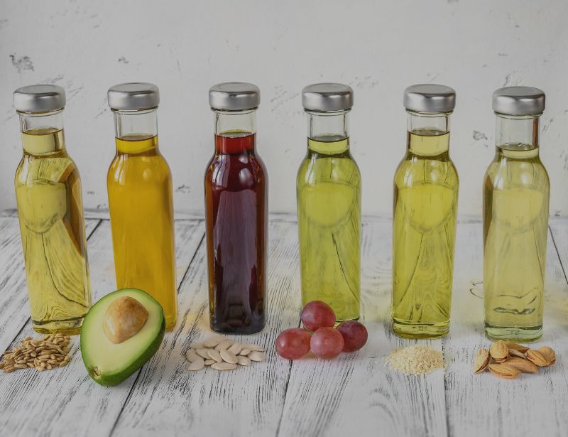 Bottles of types of oils