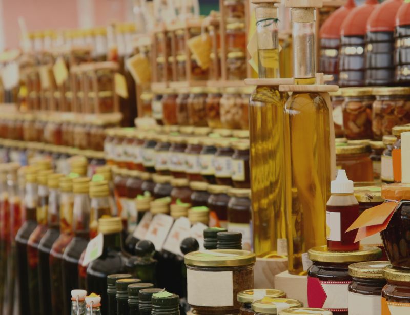 Different types of cooking oil in a store