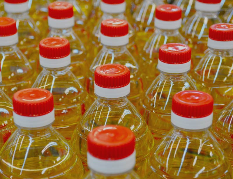 Top view of bottles of cooking oil